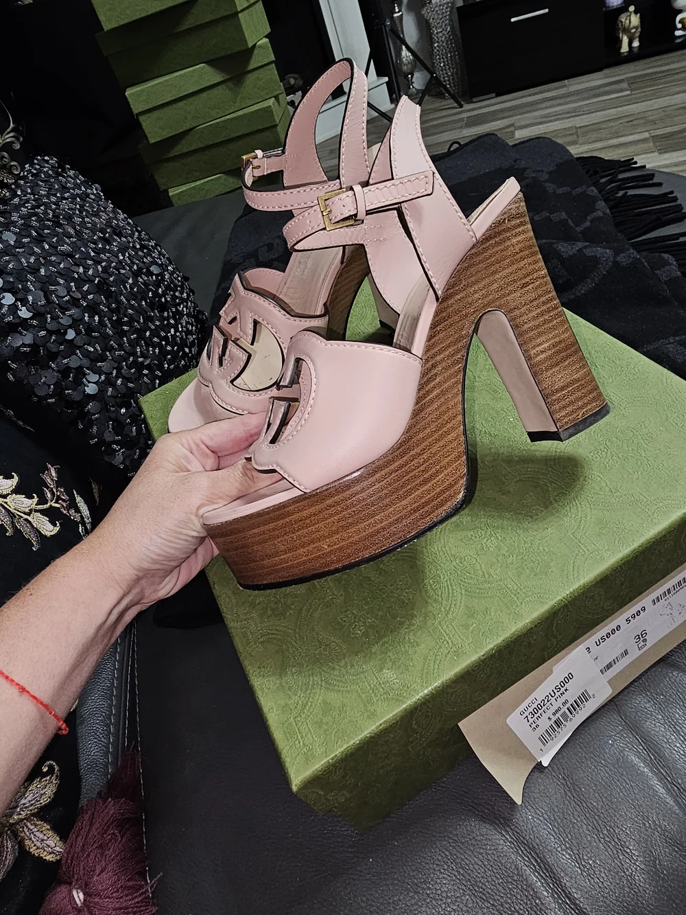 Gucci Cosmos Perfect Pink Leather Logo Platform Sandals 36